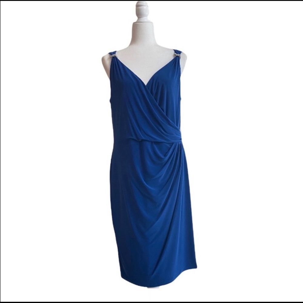 Lauren Ralph Lauren Blue Sleeveless Faux Wrap Cocktail Dress Size 14 NWT